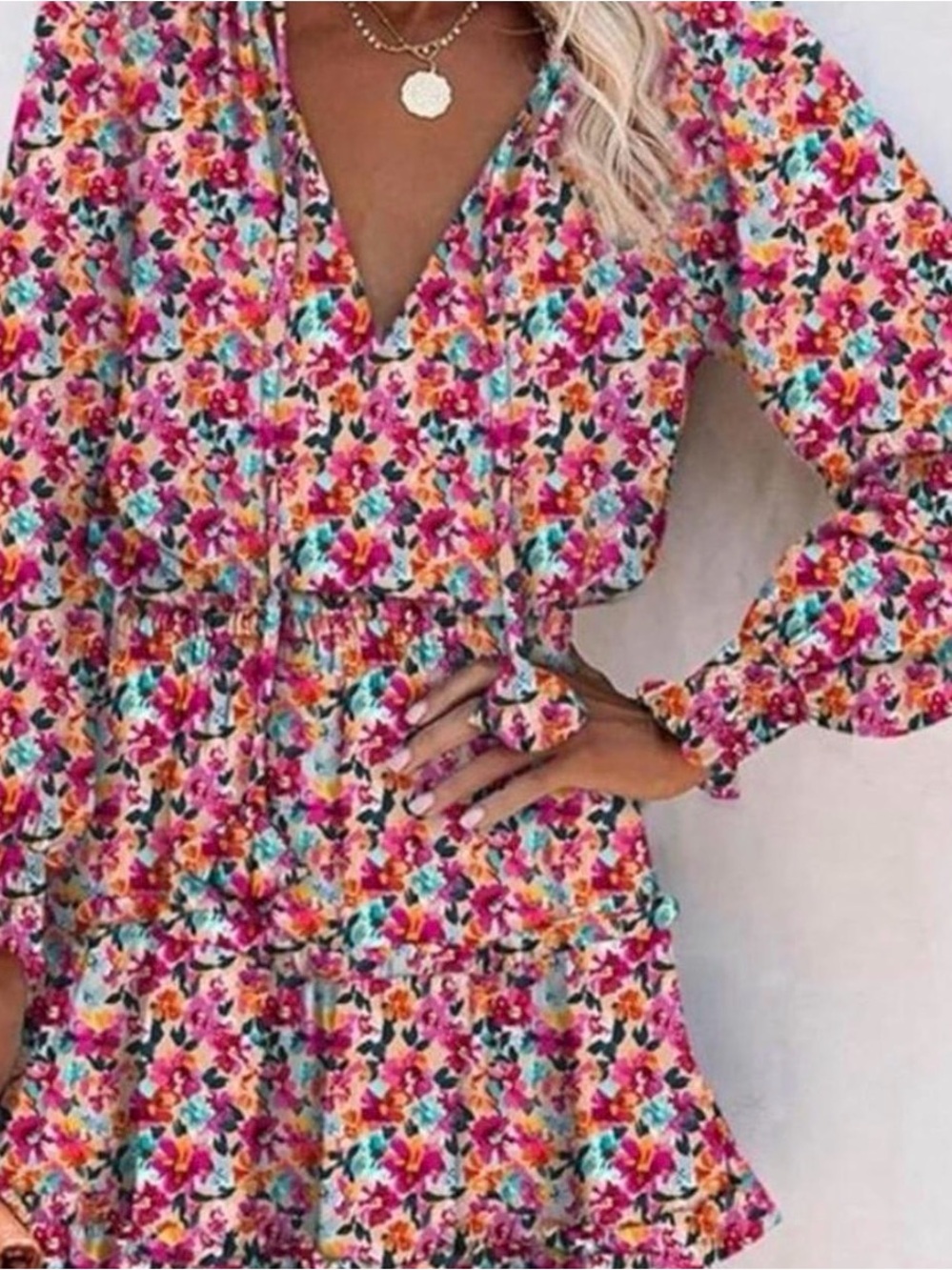 Dokotoo Floral Smocked Waist Ruffle Dress - Multicolor sz medium